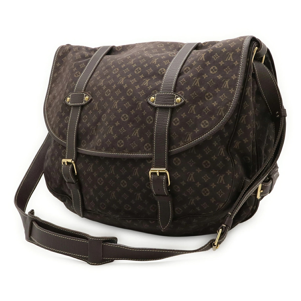 Louis Vuitton Ebene Canvas Crossbody Leather Bag Brown Saumur Lin Monogram Brown